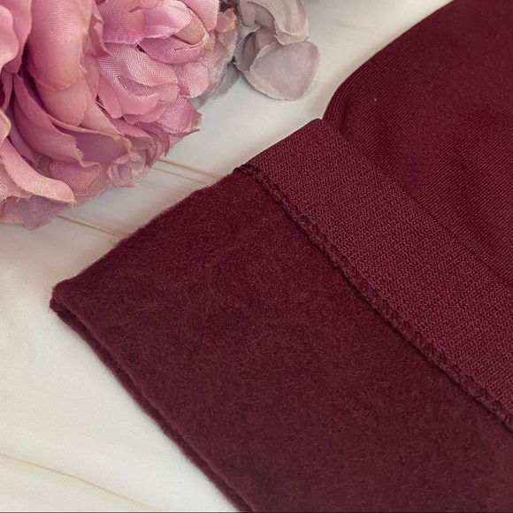 Soft Fleece Lined High Waist Burgundy Yoga Leggings - Picture 14 of 16